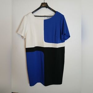Shelby & Palmer Colorblock Dress in Blue, Black, and White, Size 22 W